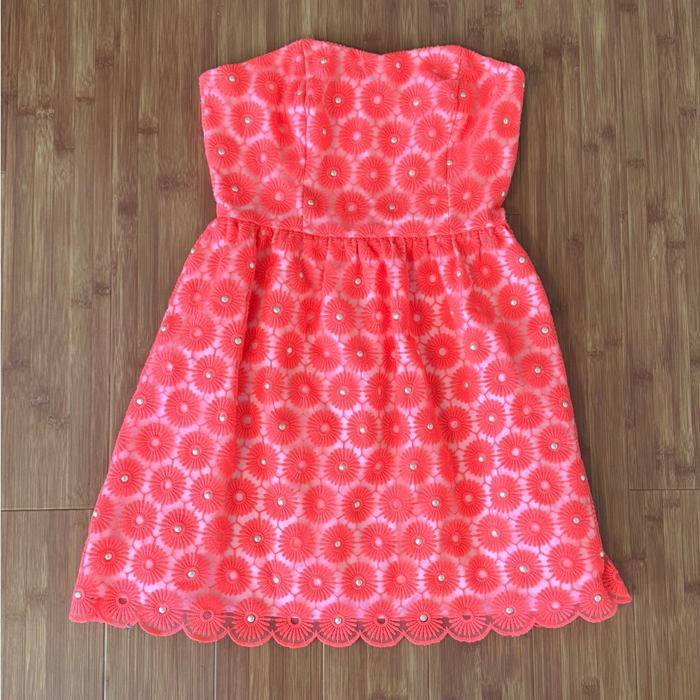Lilly Pulitzer Peyton Dress in Fiesta Pink Strapless Midi Sundress